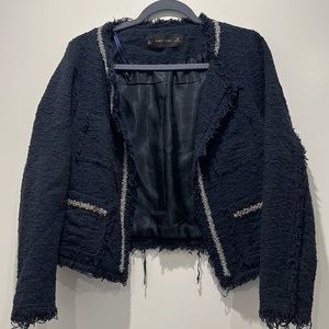 Zara Basic Navy Blue Tweed Jacket/Blazer